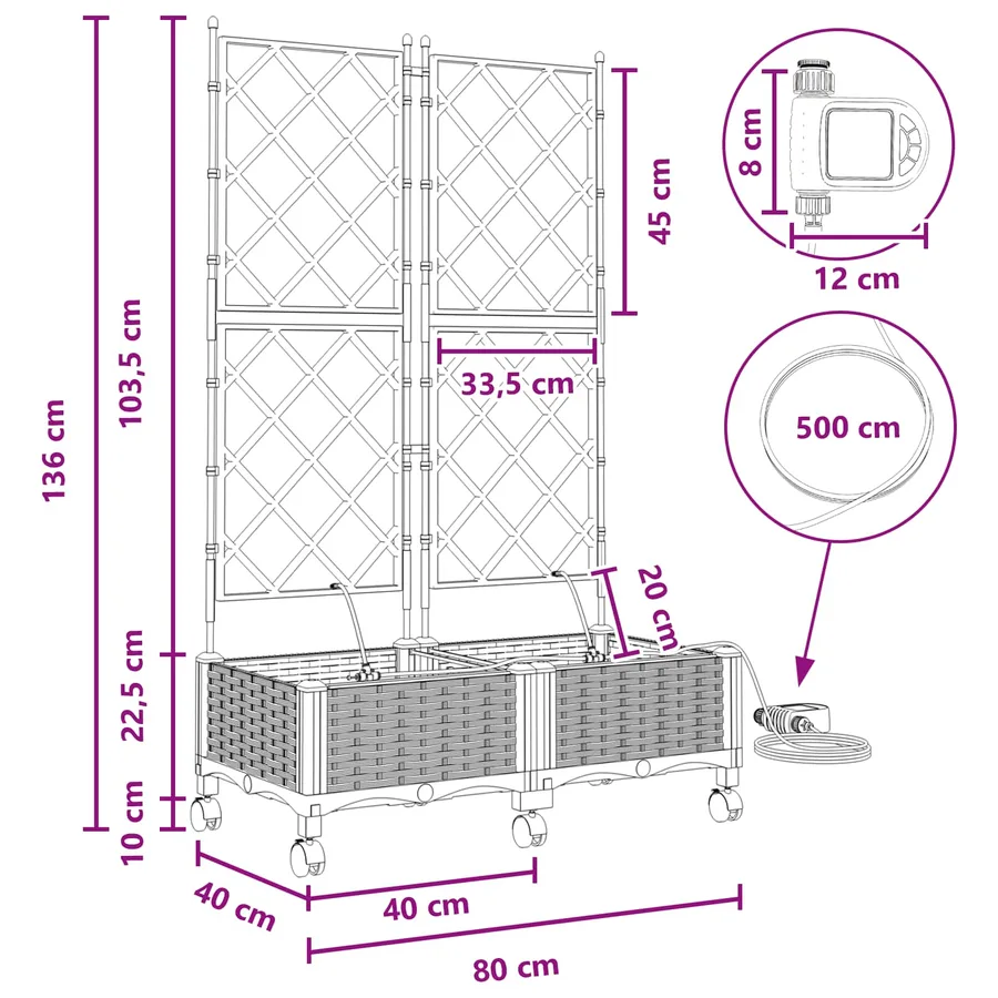 Porte-plante de jardin avec irrigation et roues 2 pc Blanc PP - 8