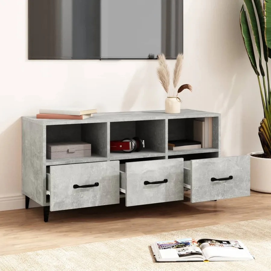 Meuble TV Gris béton 102x35x50 cm Bois d'ingénierie - 3