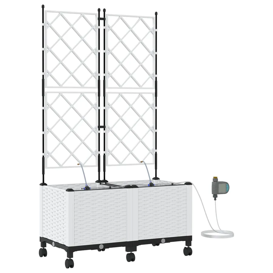 Porte-plante de jardin avec irrigation et roues 2 pc Blanc PP - 2