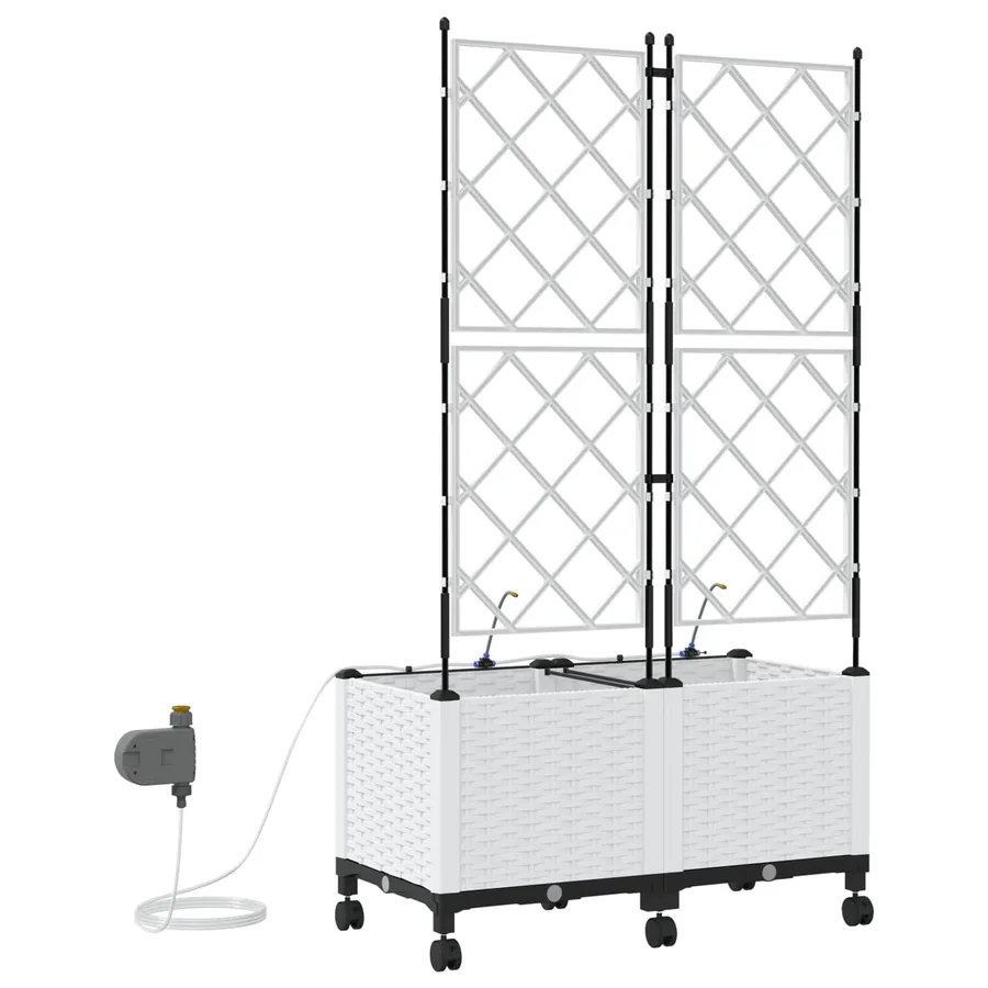 Porte-plante de jardin avec irrigation et roues 2 pc Blanc PP - 4