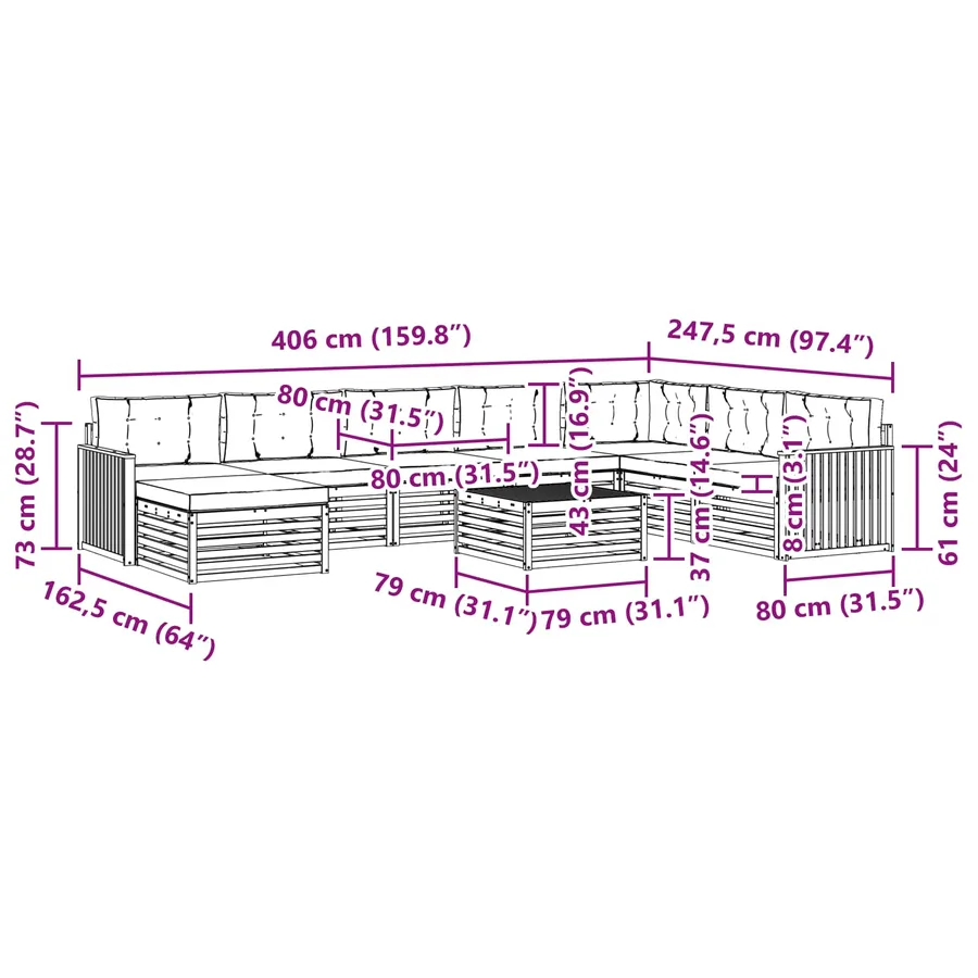 Ensemble de canapés d'extérieur 9 pc Blanc et anthracite - 8
