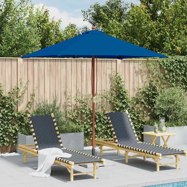 Parasol de jardin avec mât en bois bleu 150x200 cm