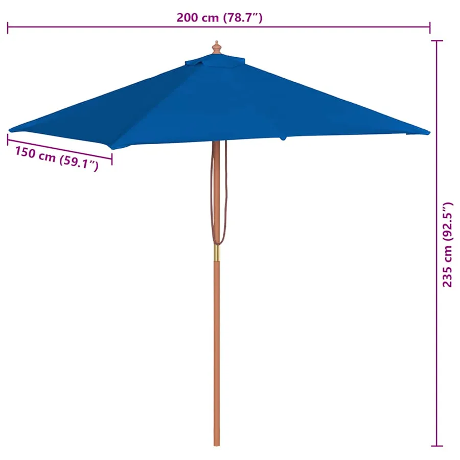 Parasol de jardin avec mât en bois bleu 150x200 cm - 11