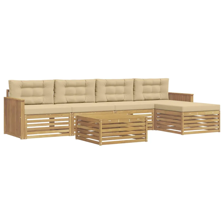 Ensemble de canapés d'extérieur 6 pc Blanc et Beige Polyester - 2