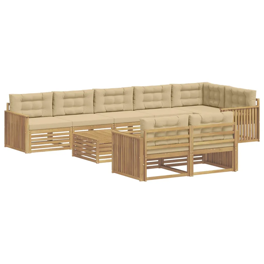 Ensemble de canapés d'extérieur 9 pc Blanc et Beige Polyester - 2