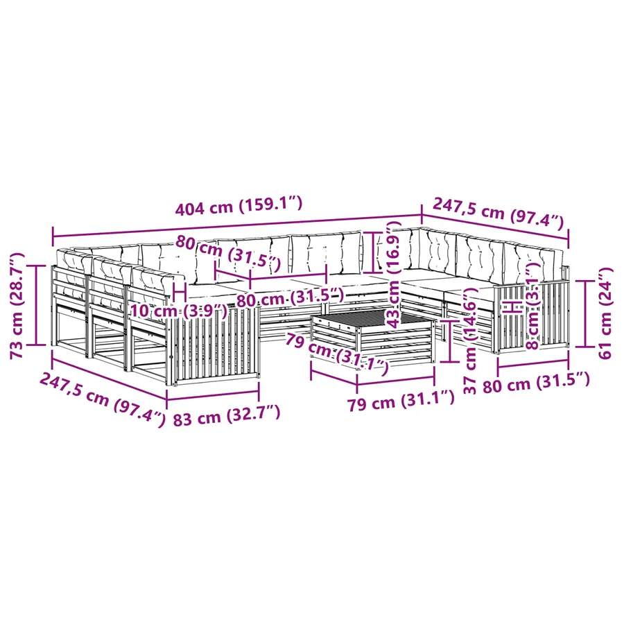 Ensemble de canapés d'extérieur 10 pc Blanc et Beige - 8