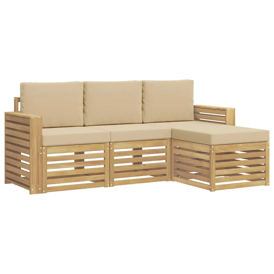 Ensemble de canapés d'extérieur 4 pcs Blanc et Beige - 2