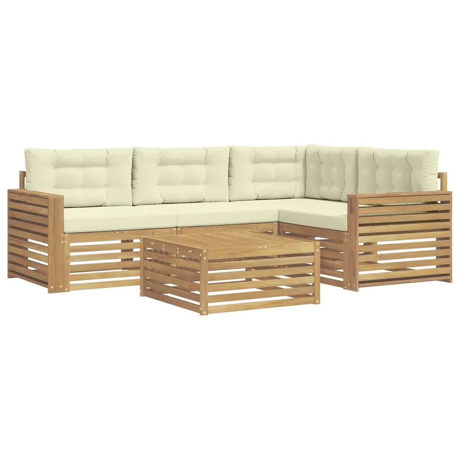 Ensemble de canapés d'extérieur 5 pc Blanc et crème Polyester - 2