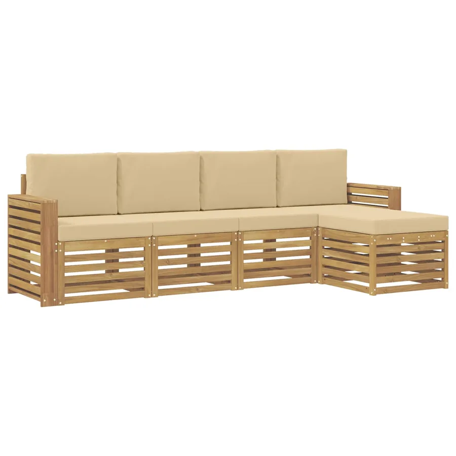 Ensemble de canapés d'extérieur 5 pcs Blanc et Beige - 2