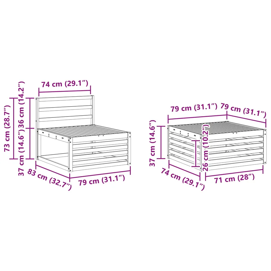 Ensemble de canapés d'extérieur 6 pc Blanc Bois d'Acacia Massif - 8