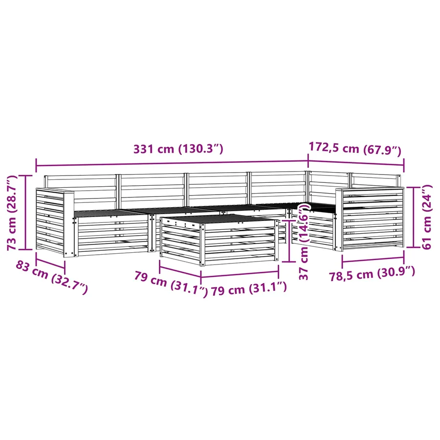 Ensemble de canapés d'extérieur 6 pc Blanc Bois d'Acacia Massif - 9