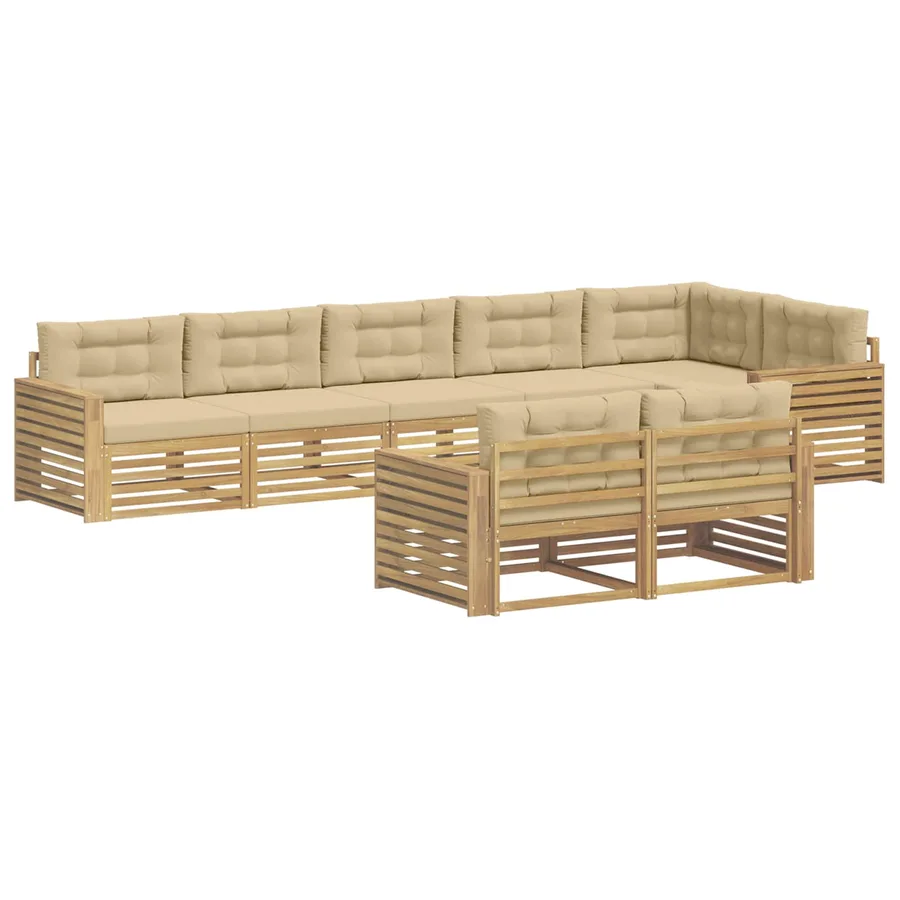 Ensemble de canapés d'extérieur 8 pc Blanc et Beige Polyester - 2