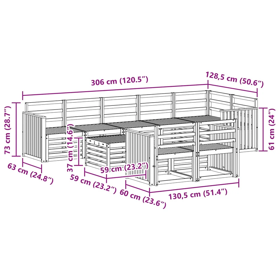 Ensemble de canapés d'extérieur 9 pcs Blanc 59 x 59 x 37 cm - 9