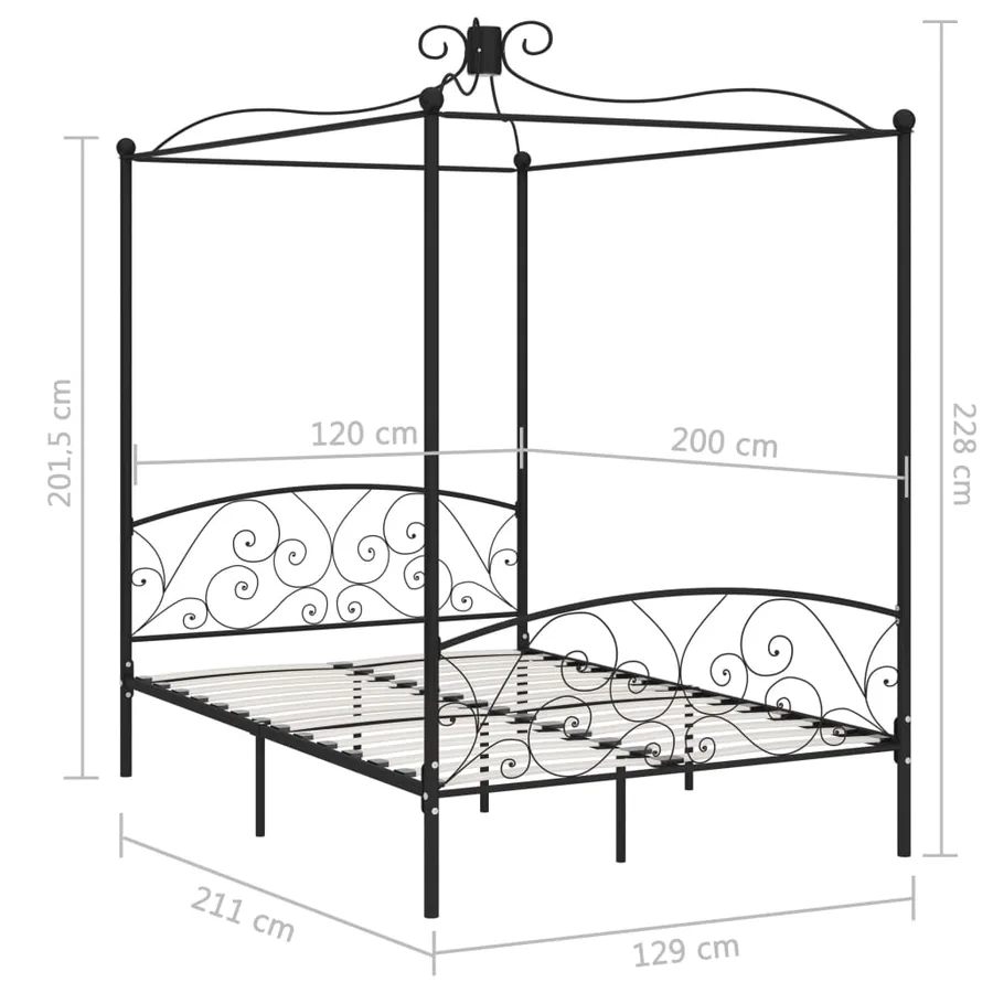 Cadre de lit à baldaquin sans matelas noir métal 120x200 cm - 6