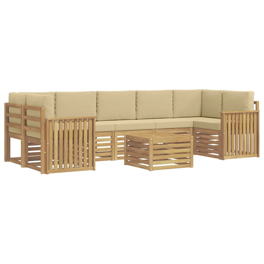 Ensemble de canapés d'extérieur 8 pcs Blanc et Beige Polyester - 2