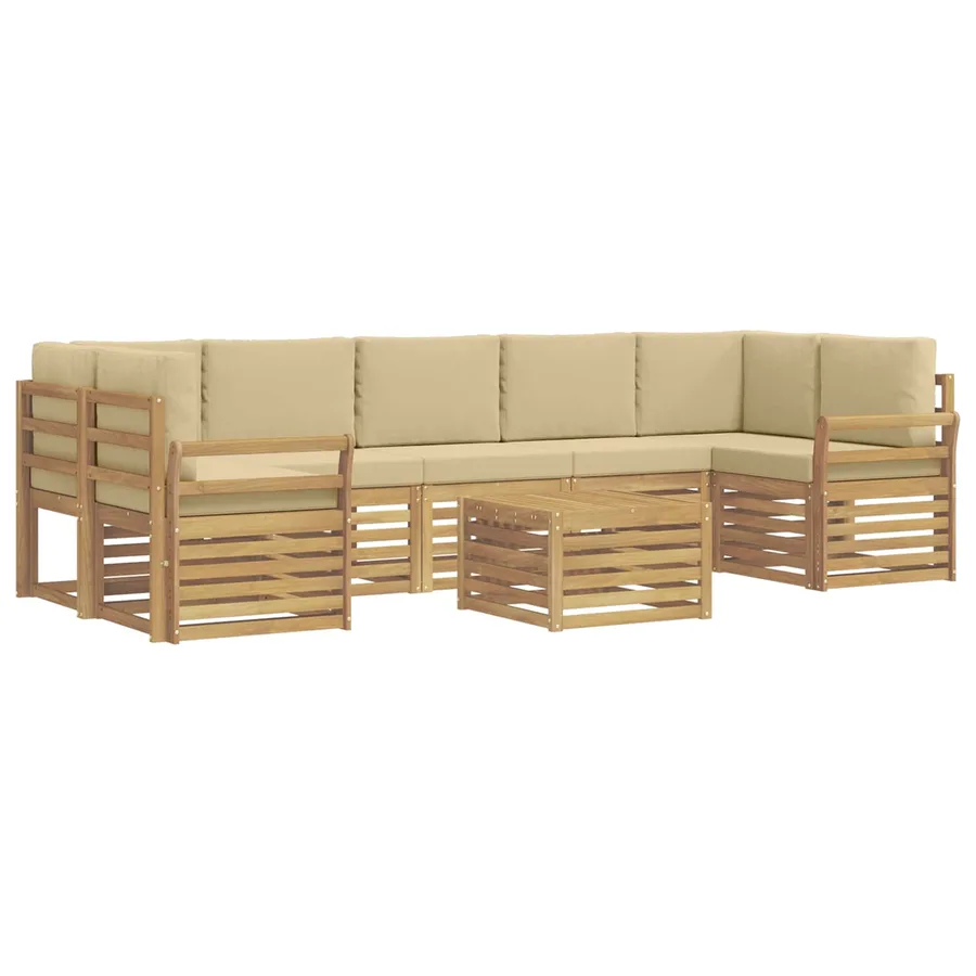Ensemble de canapés d'extérieur 8 pcs Blanc et Beige Polyester - 2