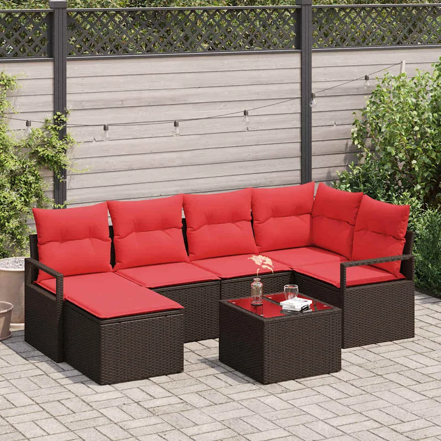 Ensemble de Canapés 7 pcs Marron et rouge polyrotin