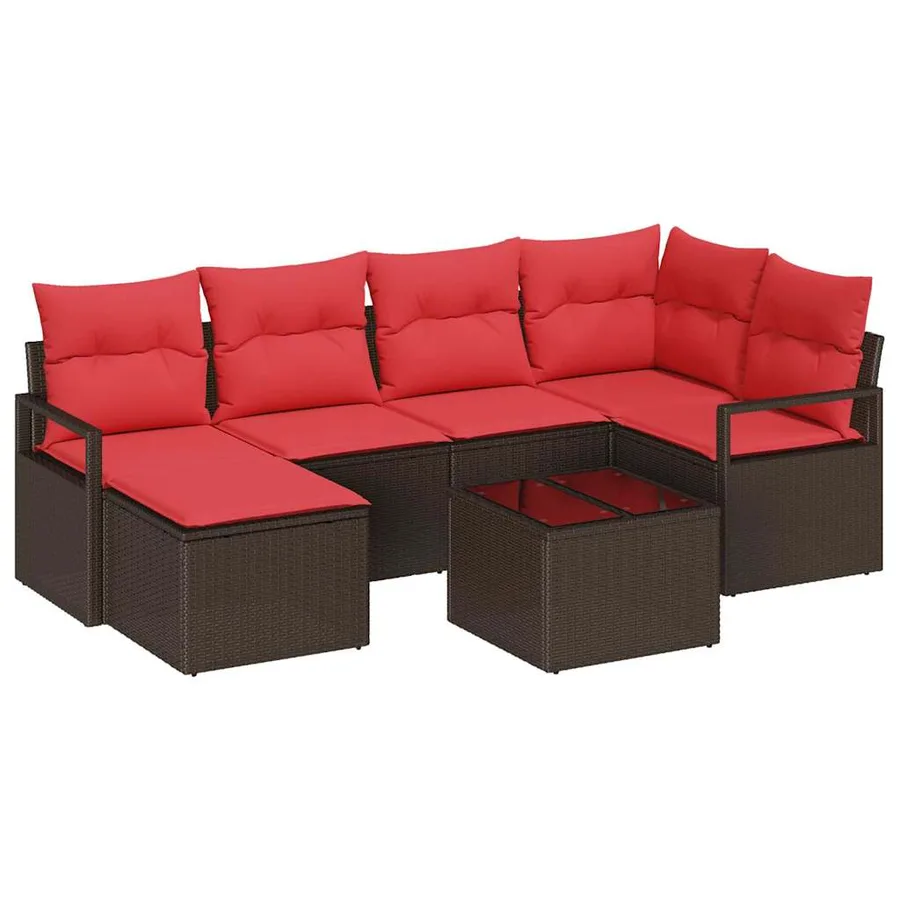 Ensemble de Canapés 7 pcs Marron et rouge polyrotin - 2