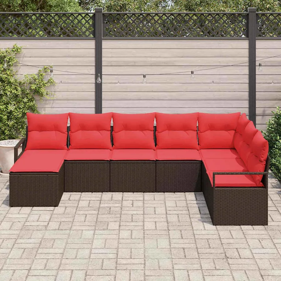 Ensemble de Canapés 8 pcs Marron et rouge polyrotin - 3