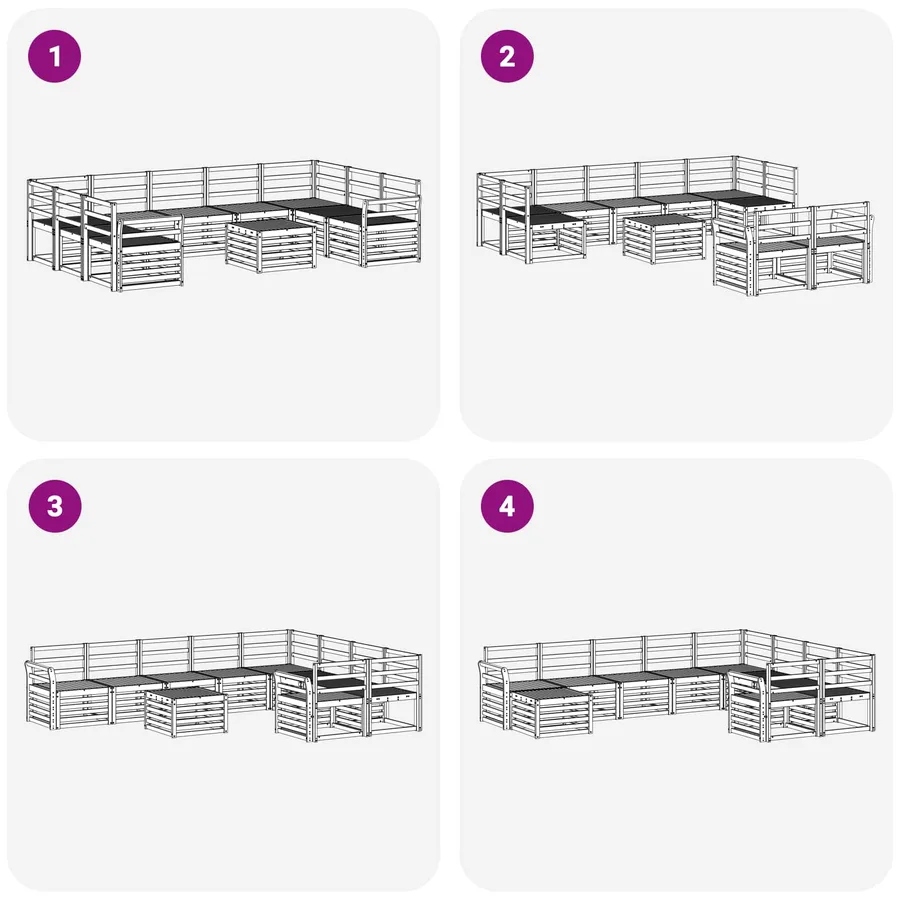 Ensemble de canapés d'extérieur 10 pcs Blanc 59 x 59 x 37 cm - 7
