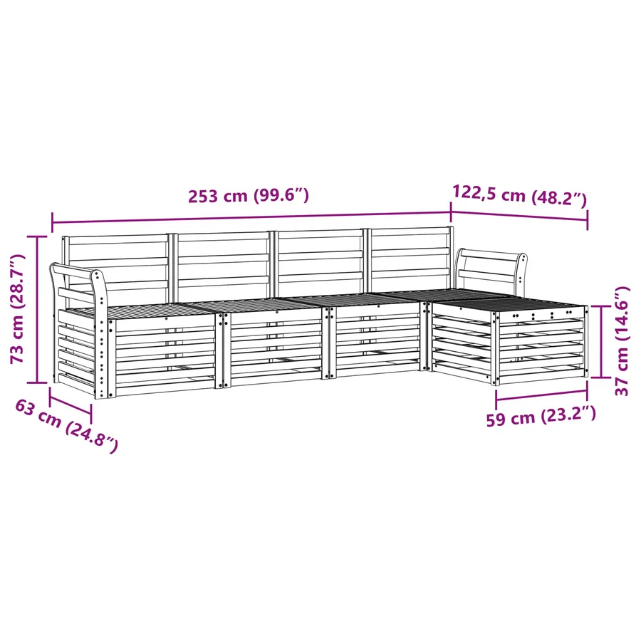 Ensemble de canapés d'extérieur 5 pcs Blanc 253 x 122,5 x 73 cm - 7