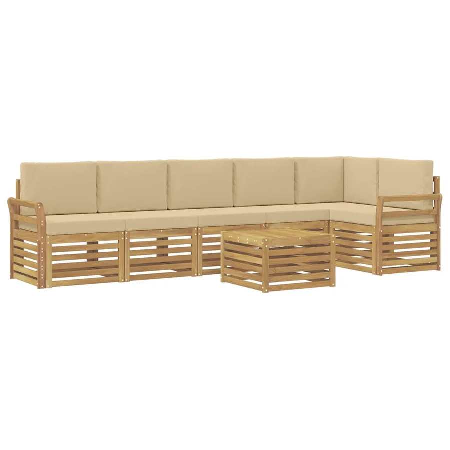 Ensemble de canapés d'extérieur 7 pcs Blanc et Beige - 2
