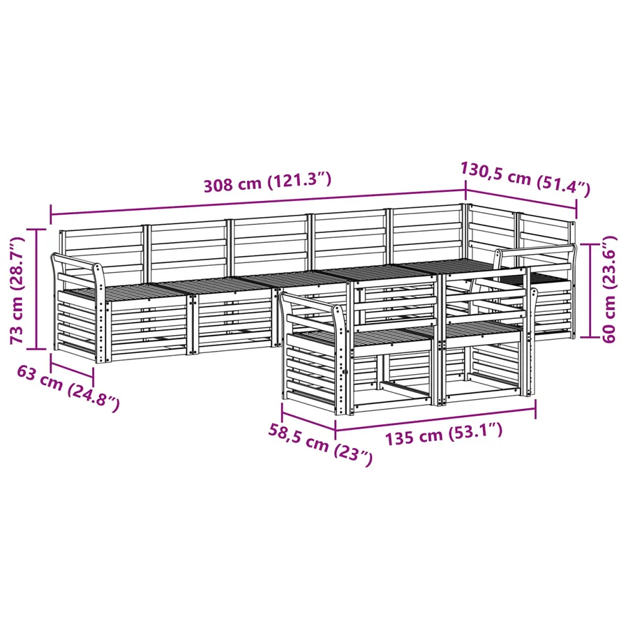 Ensemble de canapés d'extérieur 8 pcs Blanc 308 x 130,5 x 73 cm - 7