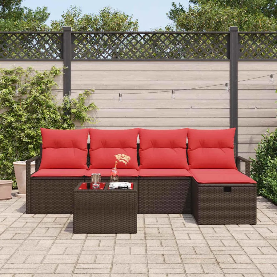Ensemble de canapé de jardin 6 pcs Marron polyrotin - 3