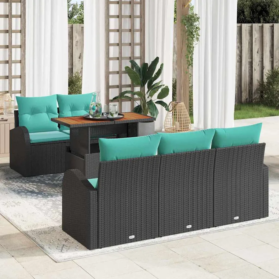 Ensemble de canapé de jardin 6 pcs Noir Poly rotin