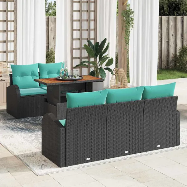 Ensemble de canapé de jardin 6 pcs Noir Poly rotin