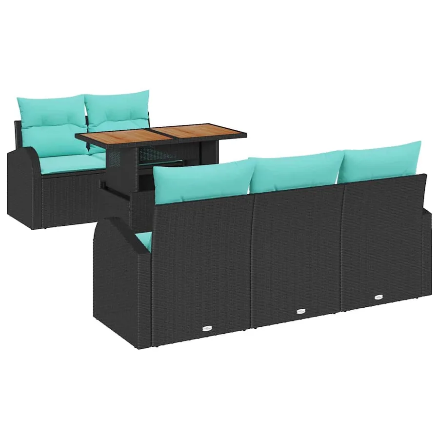 Ensemble de canapé de jardin 6 pcs Noir Poly rotin - 2