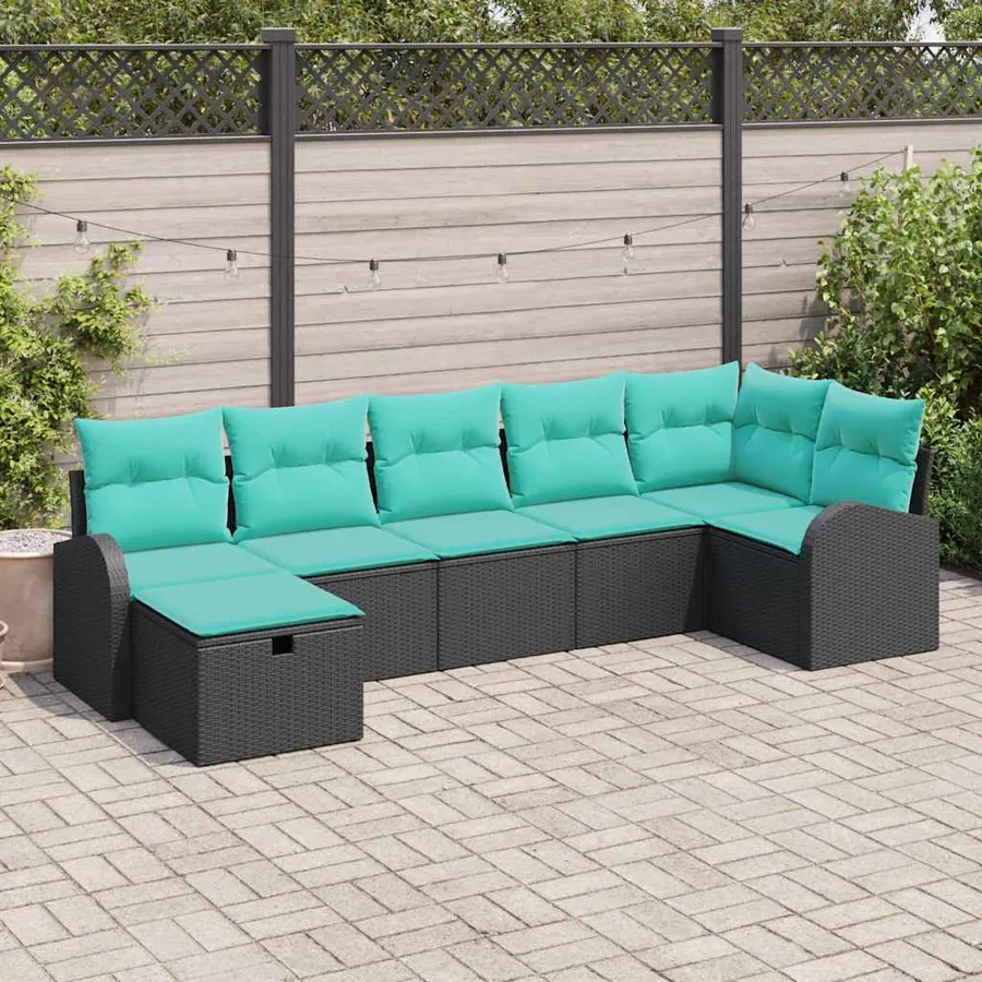 Ensemble de canapé de jardin avec coussin 7 pcs Noir polyrotin