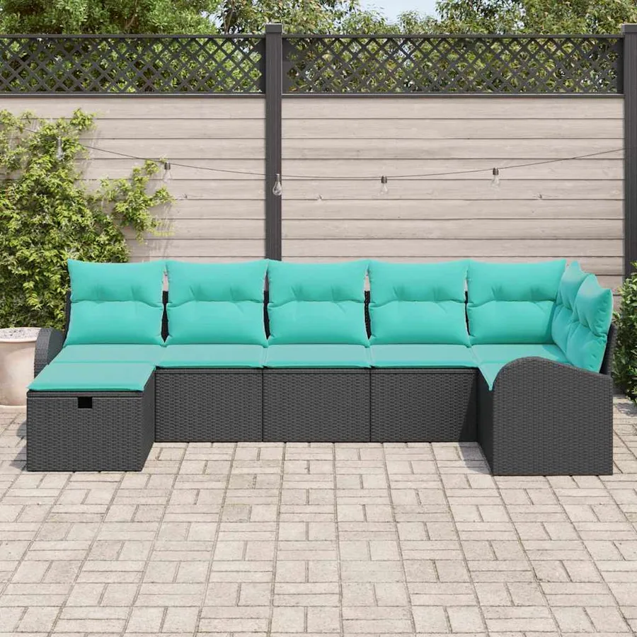 Ensemble de canapé de jardin avec coussin 7 pcs Noir polyrotin - 3