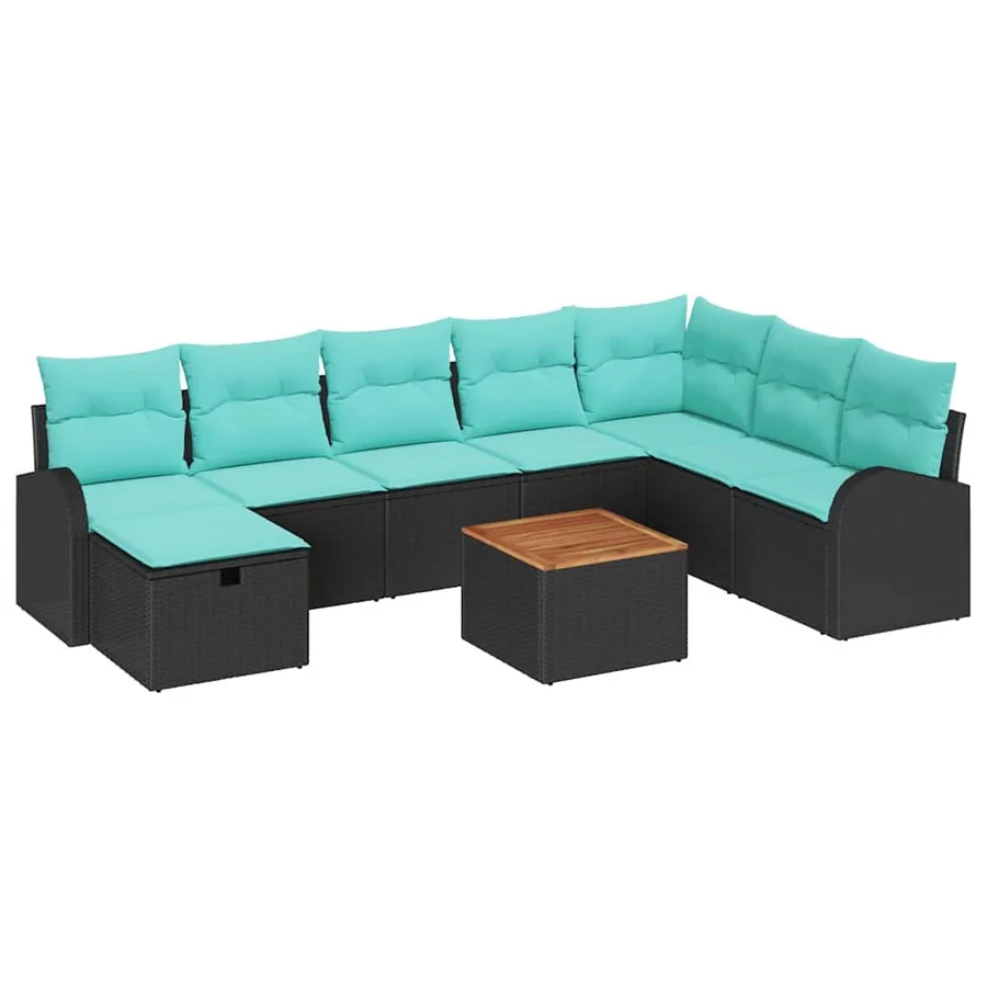 Ensemble de canapé de jardin avec coussin 9 pcs Noir Poly rotin - 2