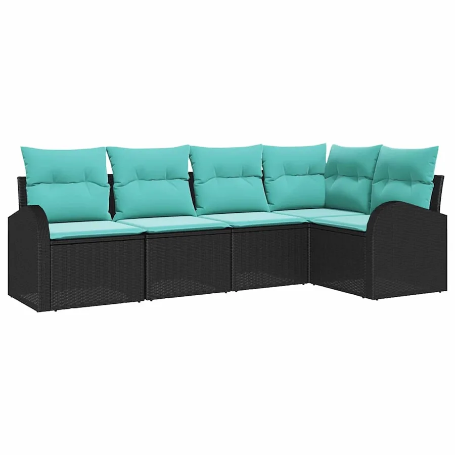 Ensemble de canapé de jardin 5 pcs Noir et turquoise polyrotin - 2