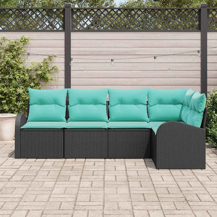 Ensemble de canapé de jardin 5 pcs Noir et turquoise polyrotin - 3