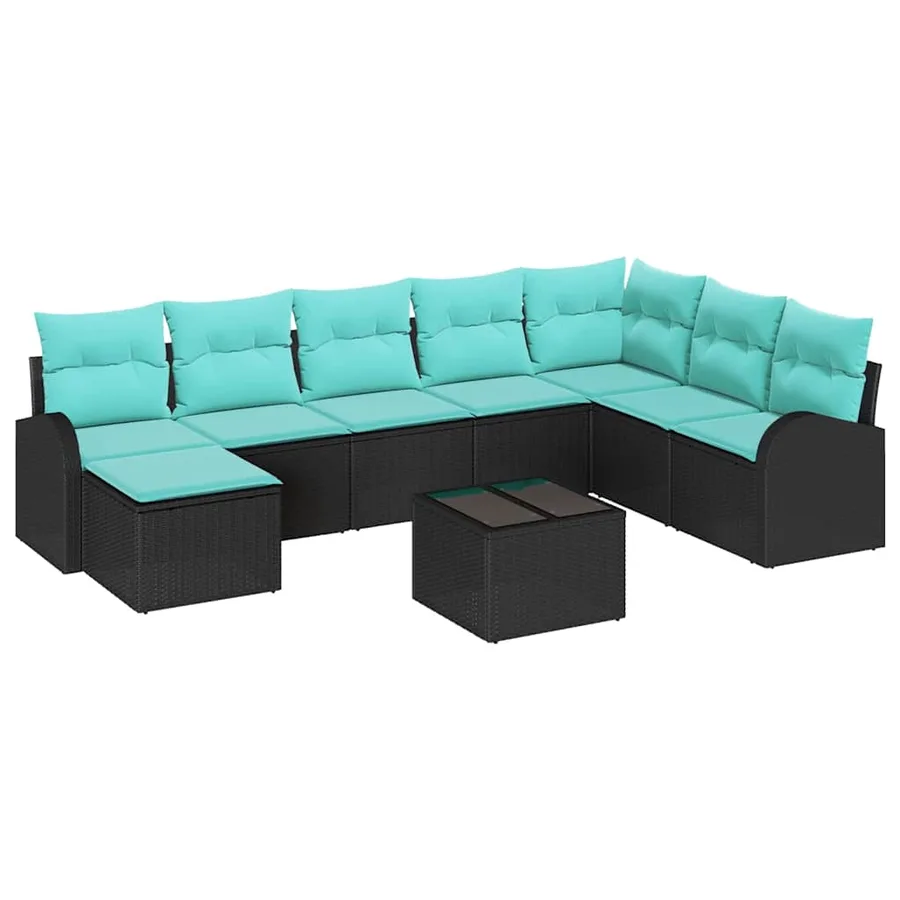 Ensemble de Canapés 9 pcs Noir et turquoise polyrotin - 2