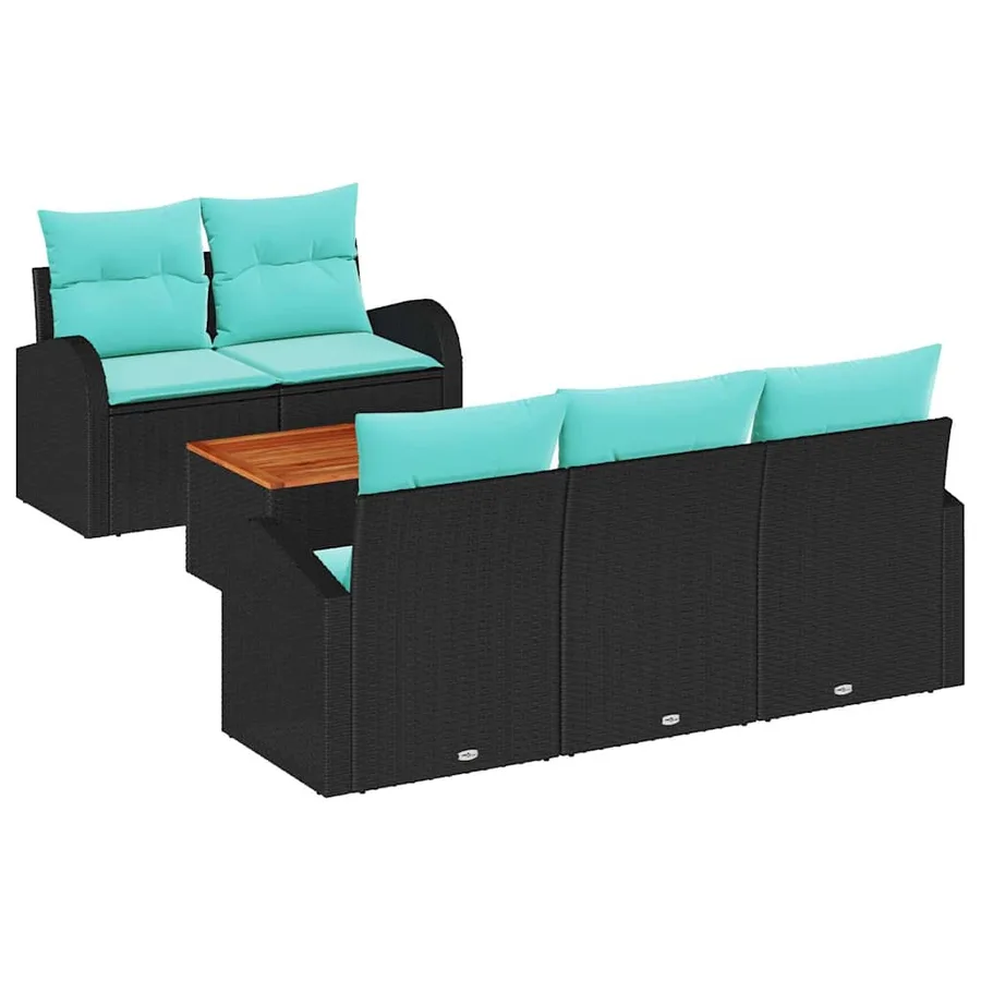 Ensemble de canapé de jardin 6 pcs Noir et turquoise polyrotin - 2