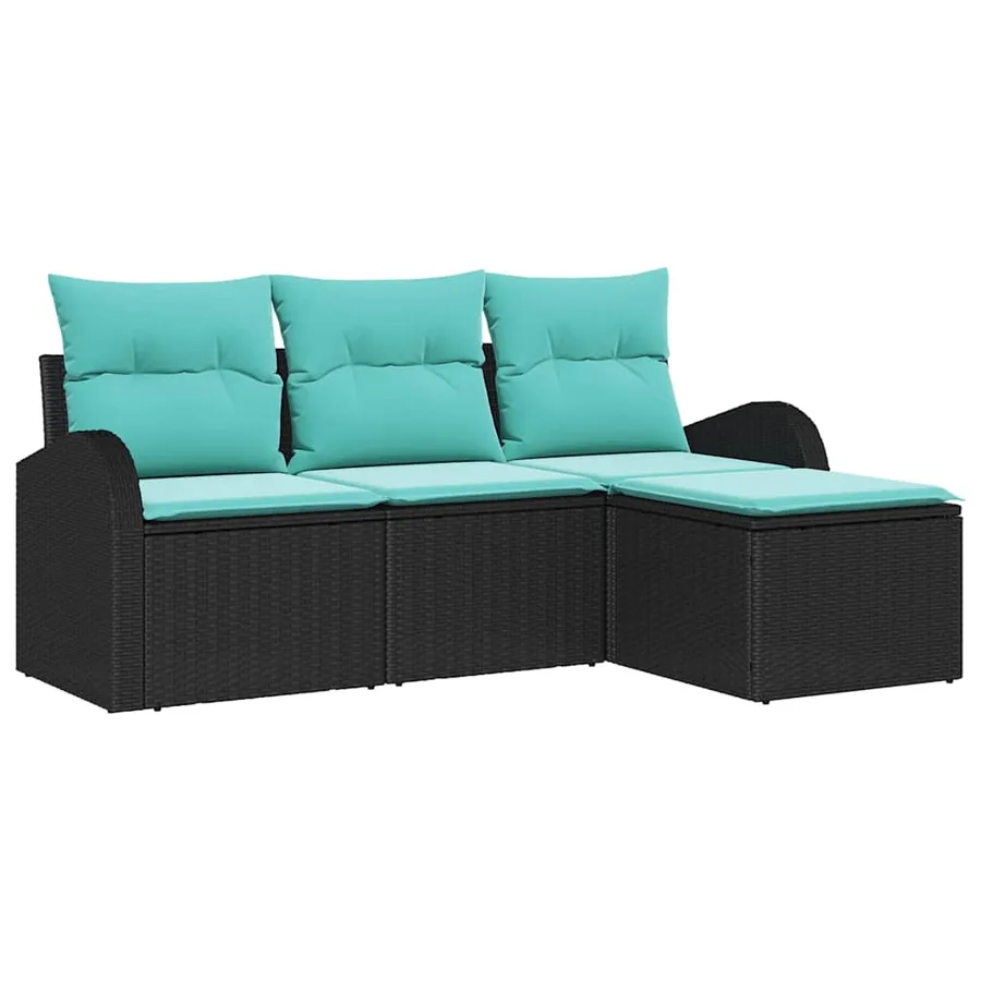 Ensemble de Canapés 4 pcs Noir et turquoise polyrotin - 2