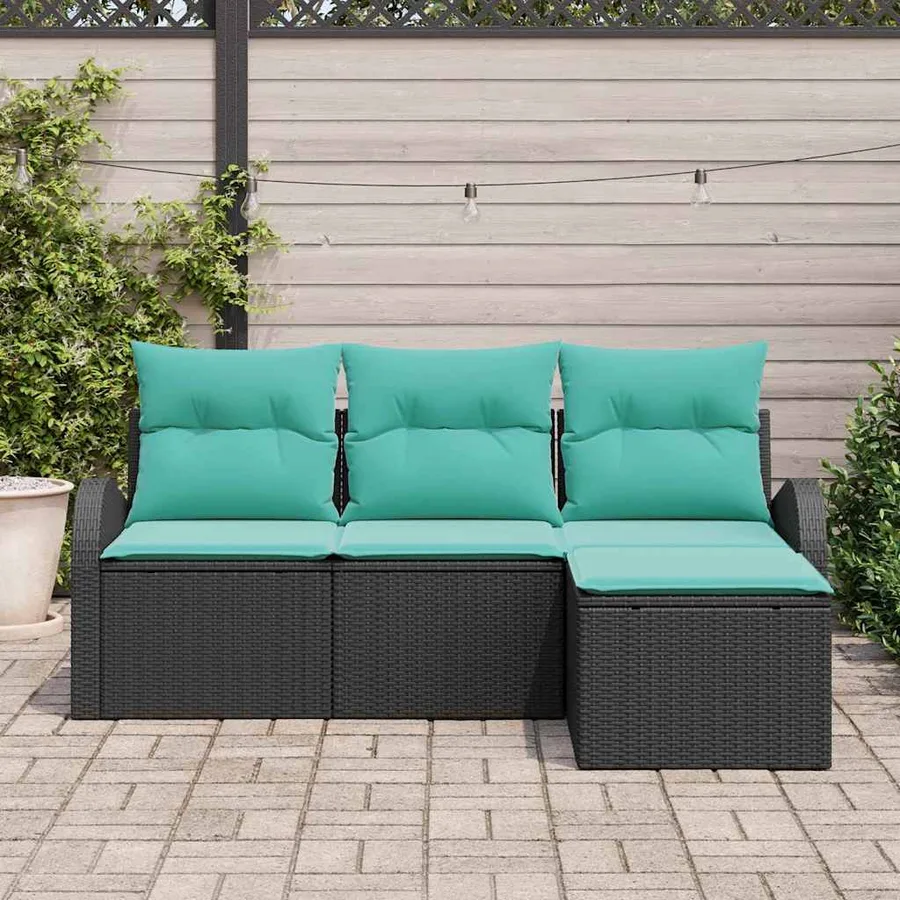 Ensemble de Canapés 4 pcs Noir et turquoise polyrotin - 3