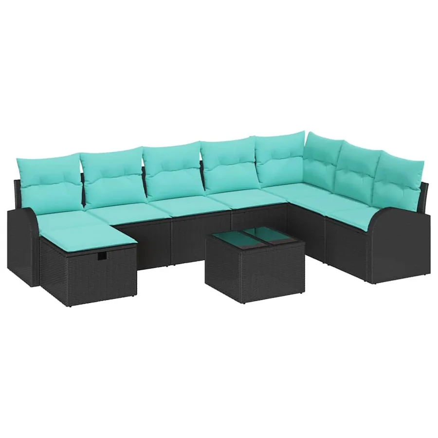 Ensemble de canapé de jardin avec coussin 9 pcs Noir Poly rotin - 2