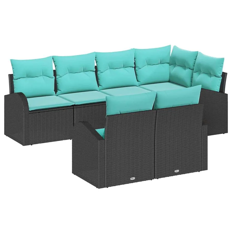 Ensemble de canapé de jardin 7 pcs Noir et turquoise polyrotin - 2