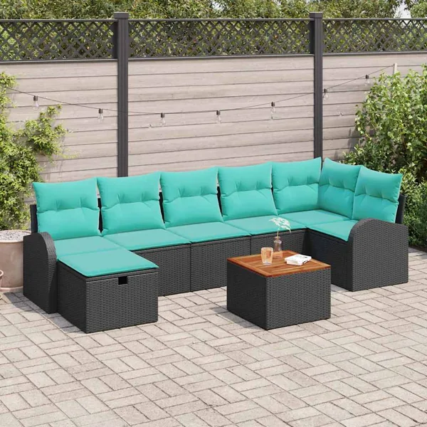 Ensemble de canapé de jardin avec coussin 8 pcs Noir Poly rotin