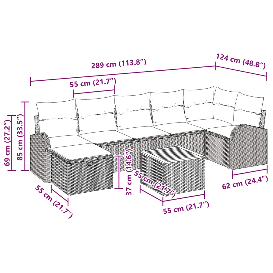 Ensemble de canapé de jardin avec coussin 8 pcs Noir Poly rotin - 15