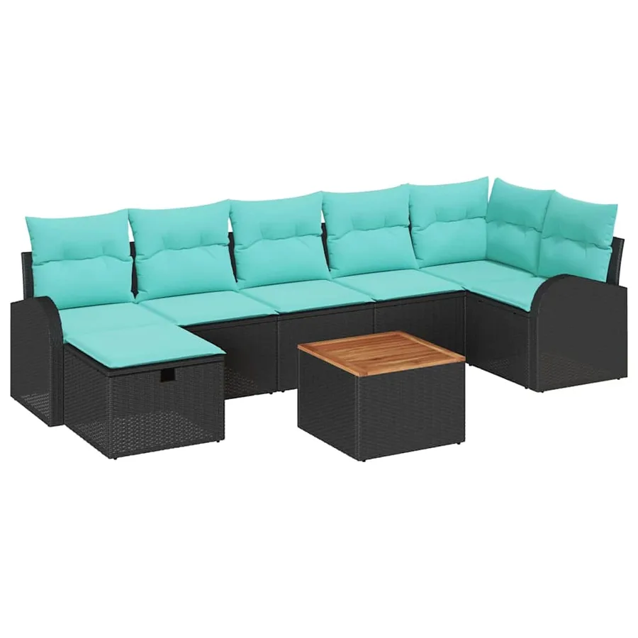 Ensemble de canapé de jardin avec coussin 8 pcs Noir Poly rotin - 2