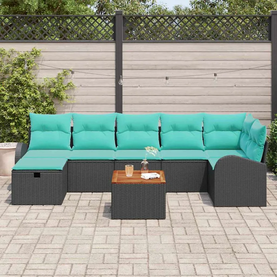 Ensemble de canapé de jardin avec coussin 8 pcs Noir Poly rotin - 3