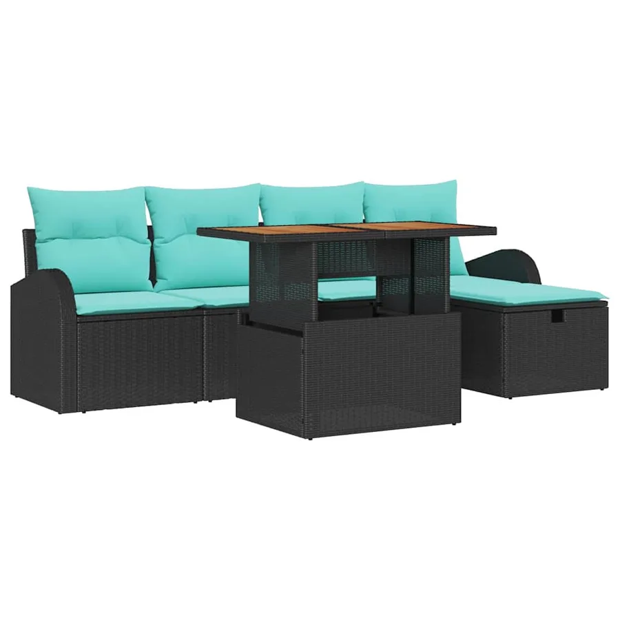 Ensemble de canapé de jardin 6 pcs Noir polyrotin - 2