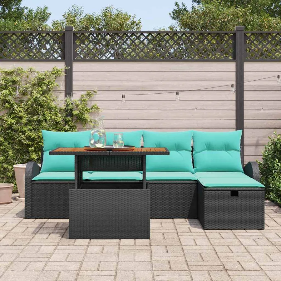 Ensemble de canapé de jardin 6 pcs Noir polyrotin - 3