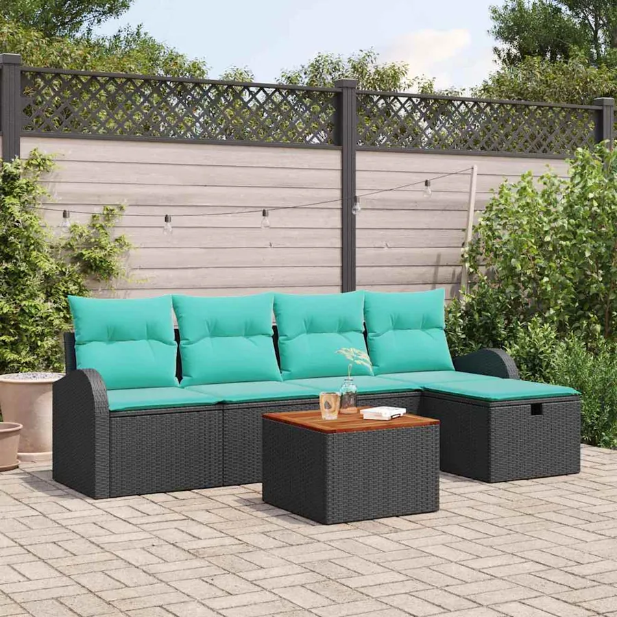 Ensemble de canapé de jardin avec coussin 6 pcs Noir Poly rotin
