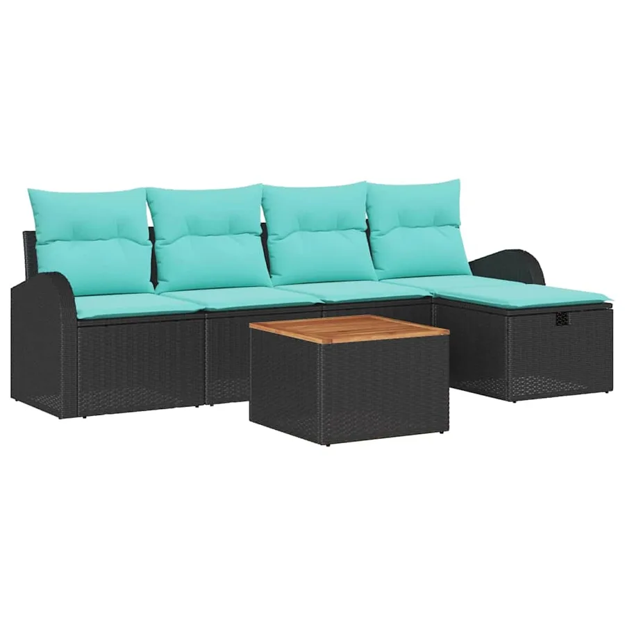 Ensemble de canapé de jardin avec coussin 6 pcs Noir Poly rotin - 2